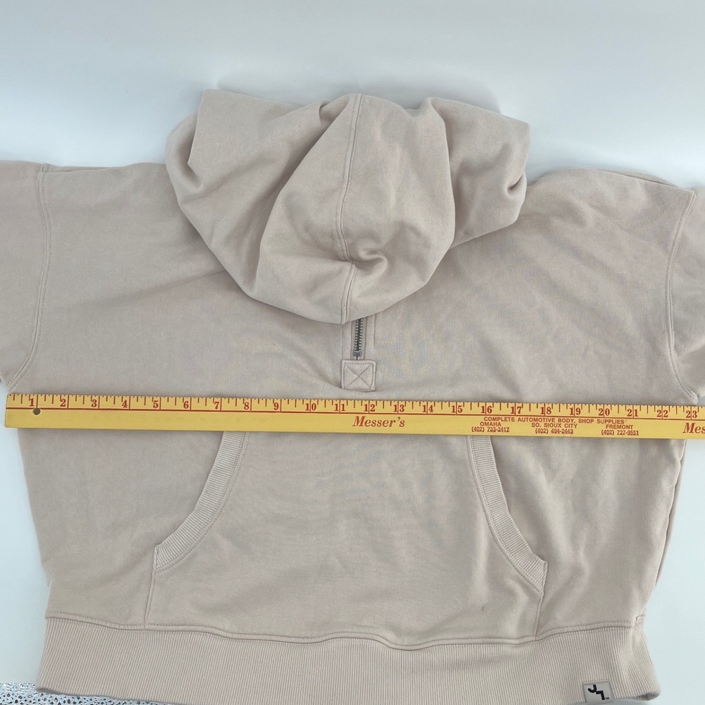 JoyLab French Terry 1/2 Zip Hooded Pullover Sweatshirt Beige Kangaroo Pocket - Picture 6 of 7